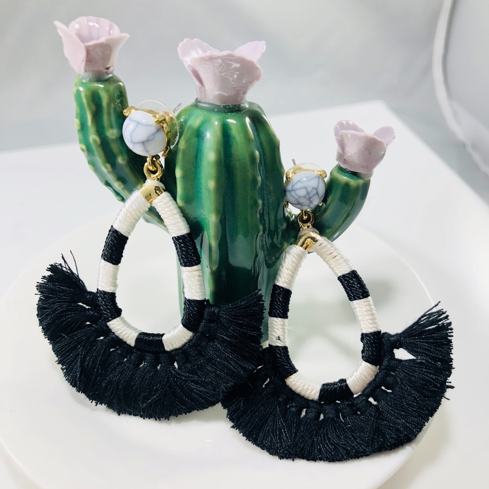 Womens Earrings Stud Teardrop Tassel Bauble Style